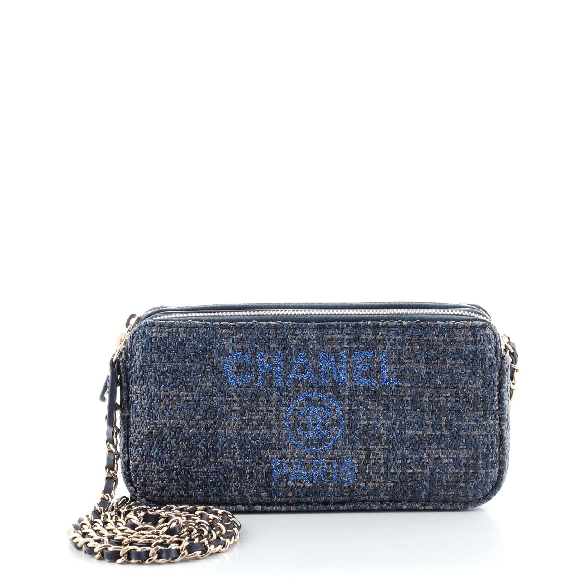 Deauville Double Zip Clutch with Chain Raffia