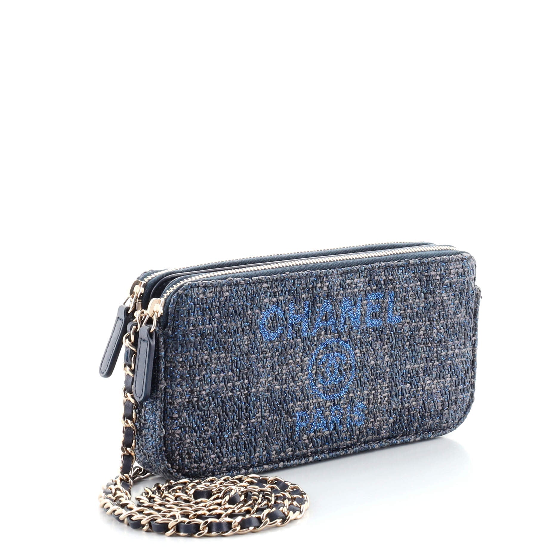 Deauville Double Zip Clutch with Chain Raffia
