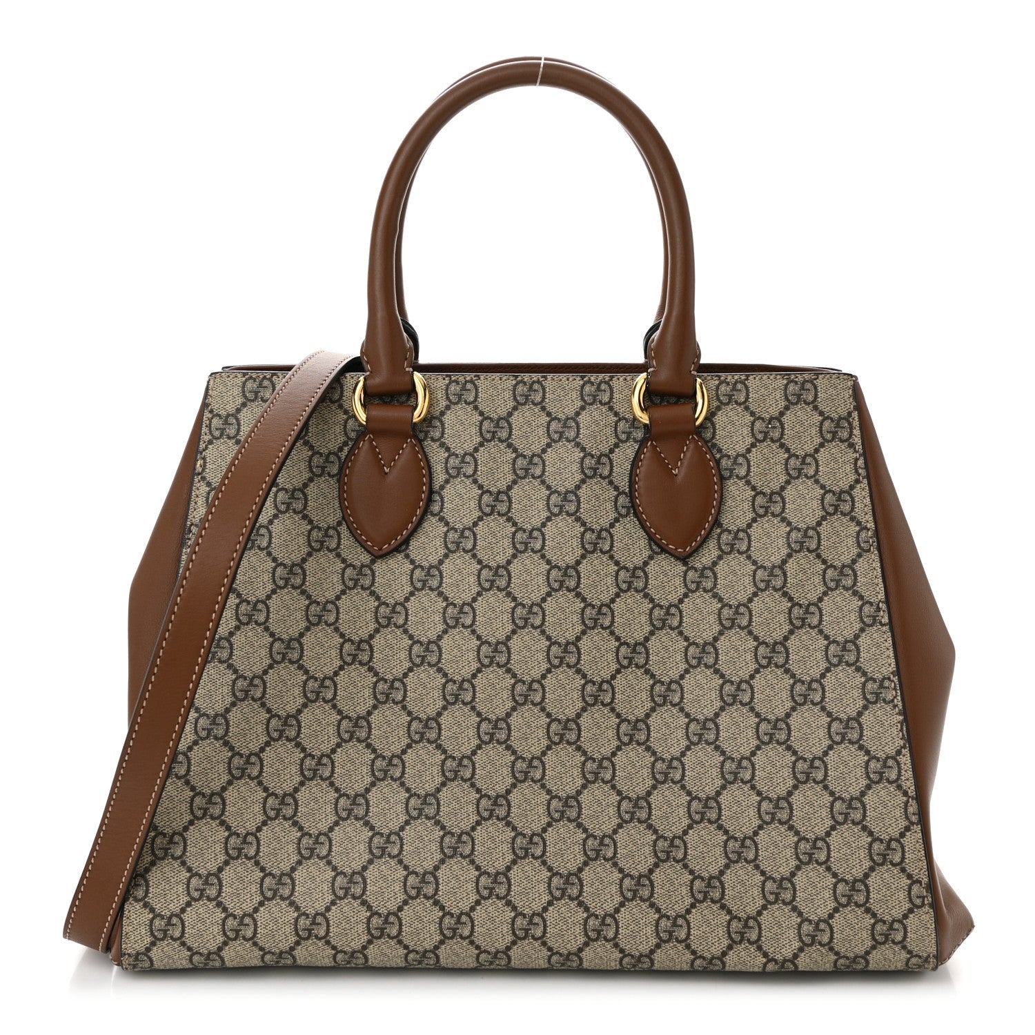 GG Supreme Monogram Moon Calfskin Top Handle Tote Bag Beige Ebony Tuscany
