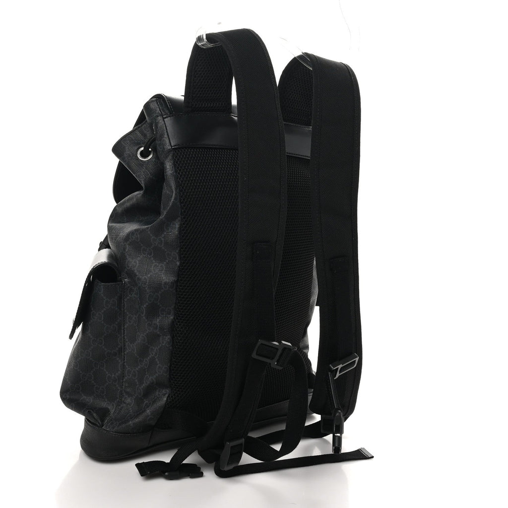 Soft GG Supreme Monogram Calfskin Web Double Buckle Backpack Black