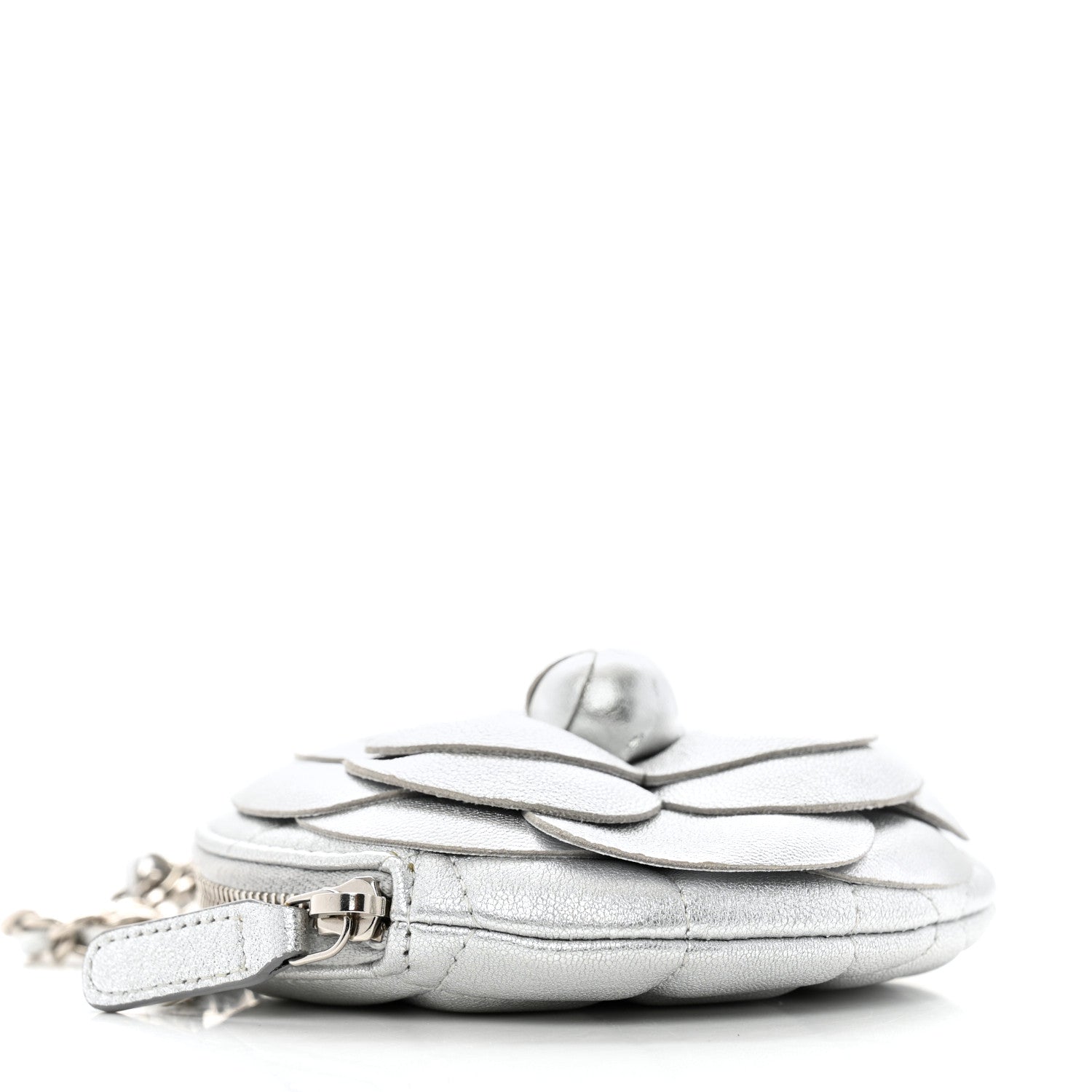 Metallic Lambskin Mini Camellia Bouquet Clutch With Chain Silver