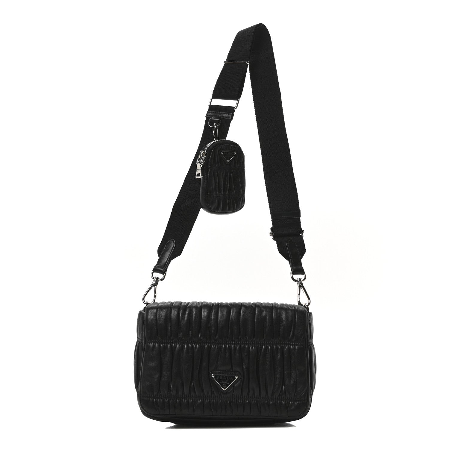 Nappa Gaufre Flap Shoulder Bag Black