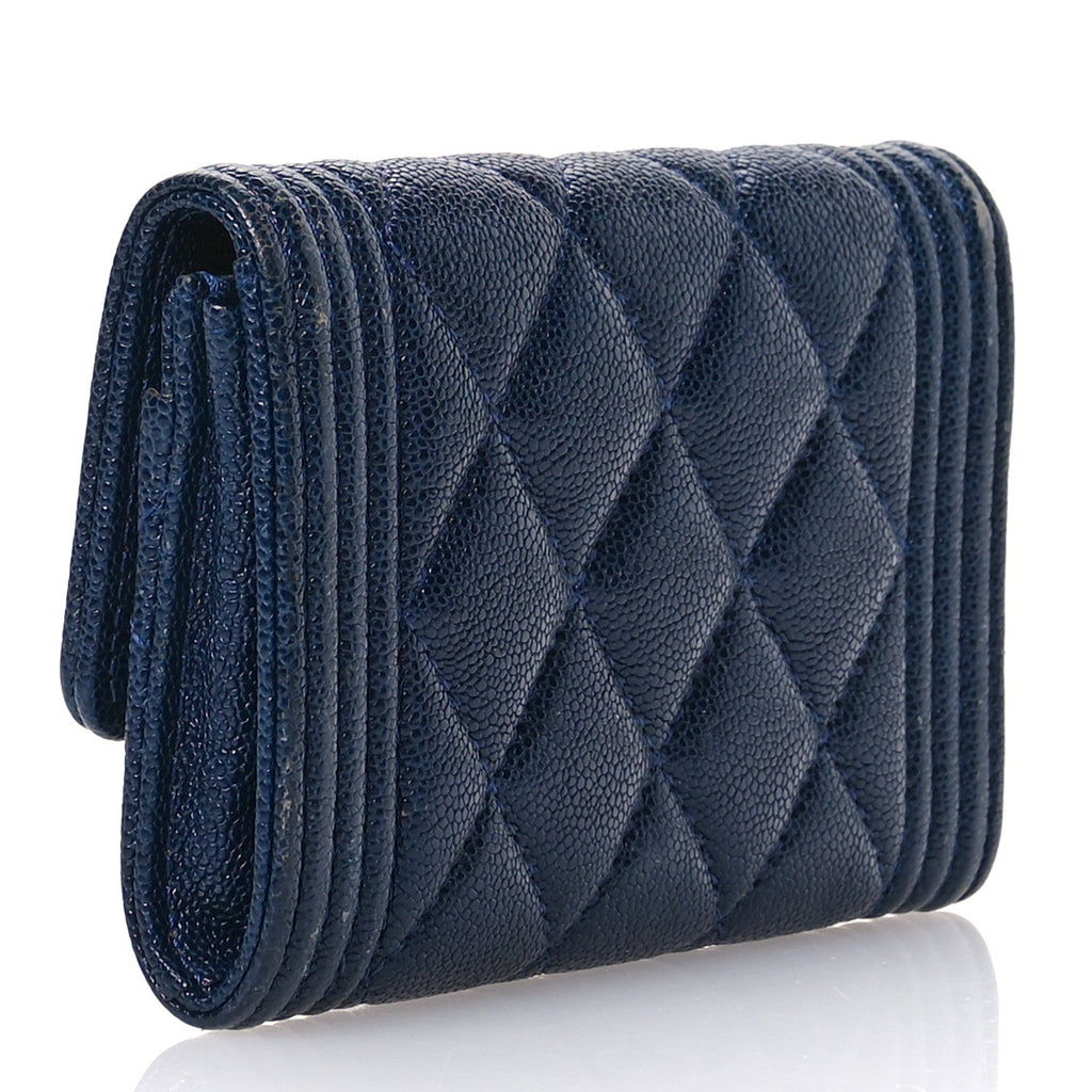 Caviar Quilted Boy Flap  Holder Navy