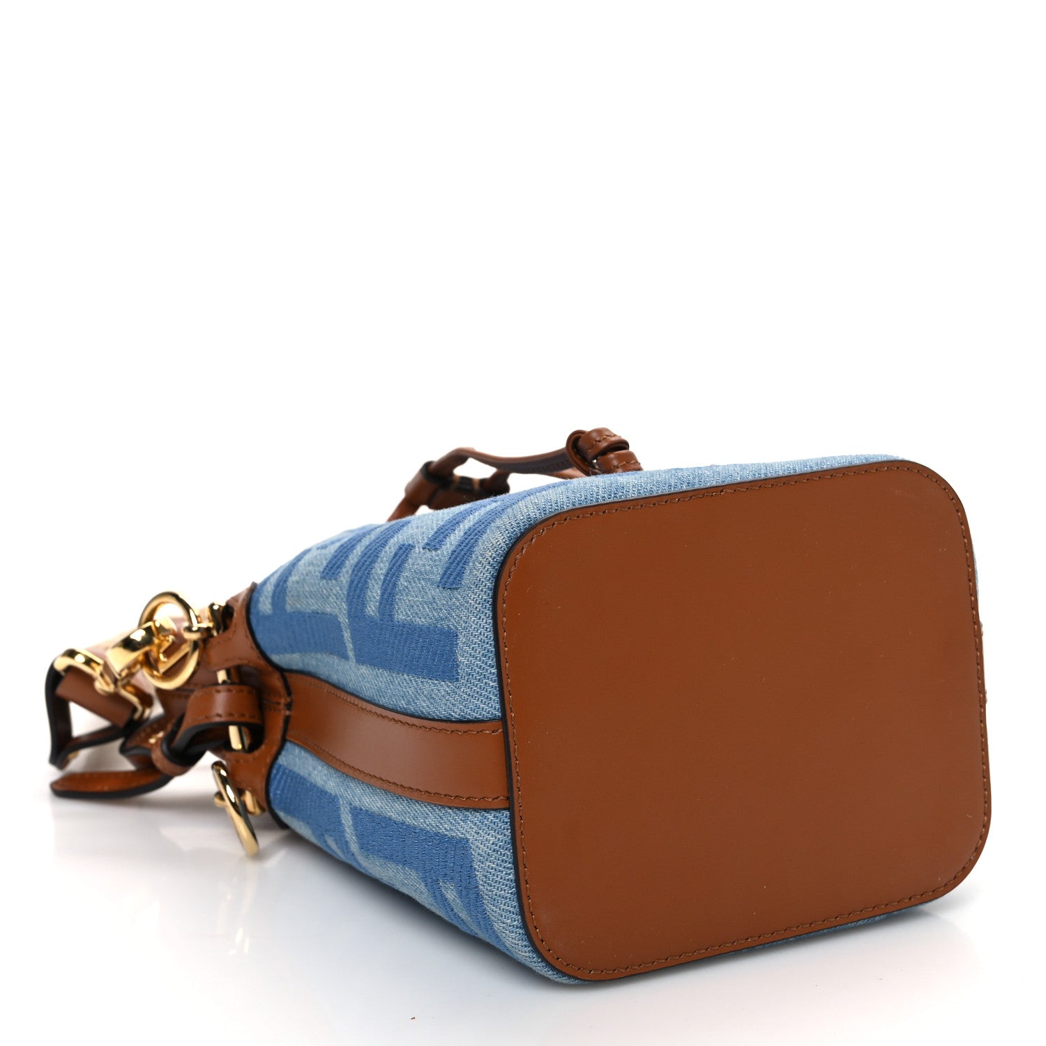 Denim Vitello King F is Fendi FF Embroidered Mini Mon Tresor Bucket Bag Denim Chiaro Brandy