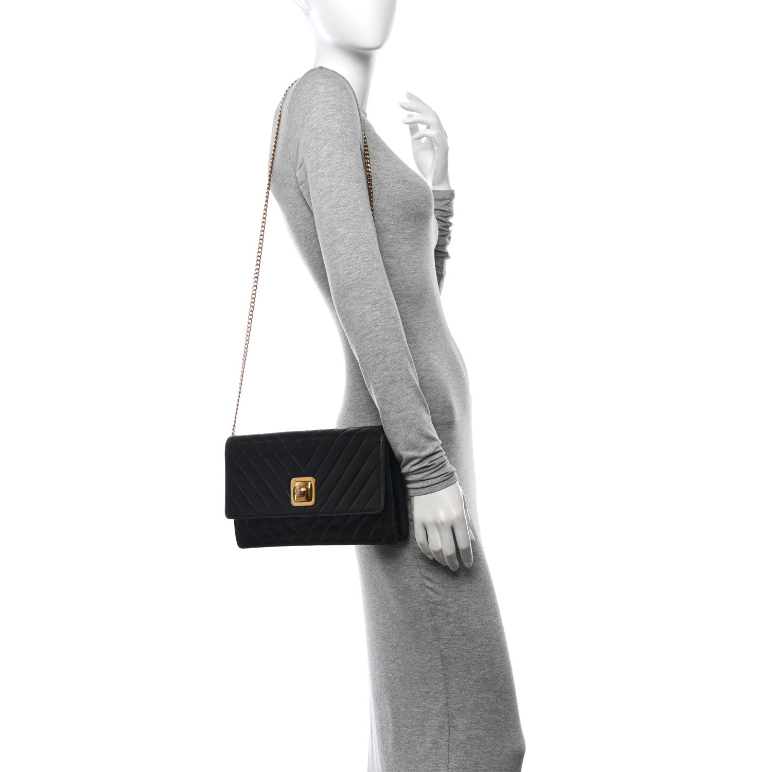 Lambskin Chevron Quilted Flap Black
