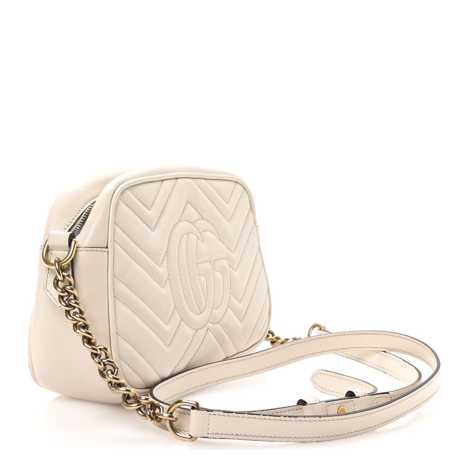 Calfskin Matelasse Small GG Marmont Chain Shoulder Bag White