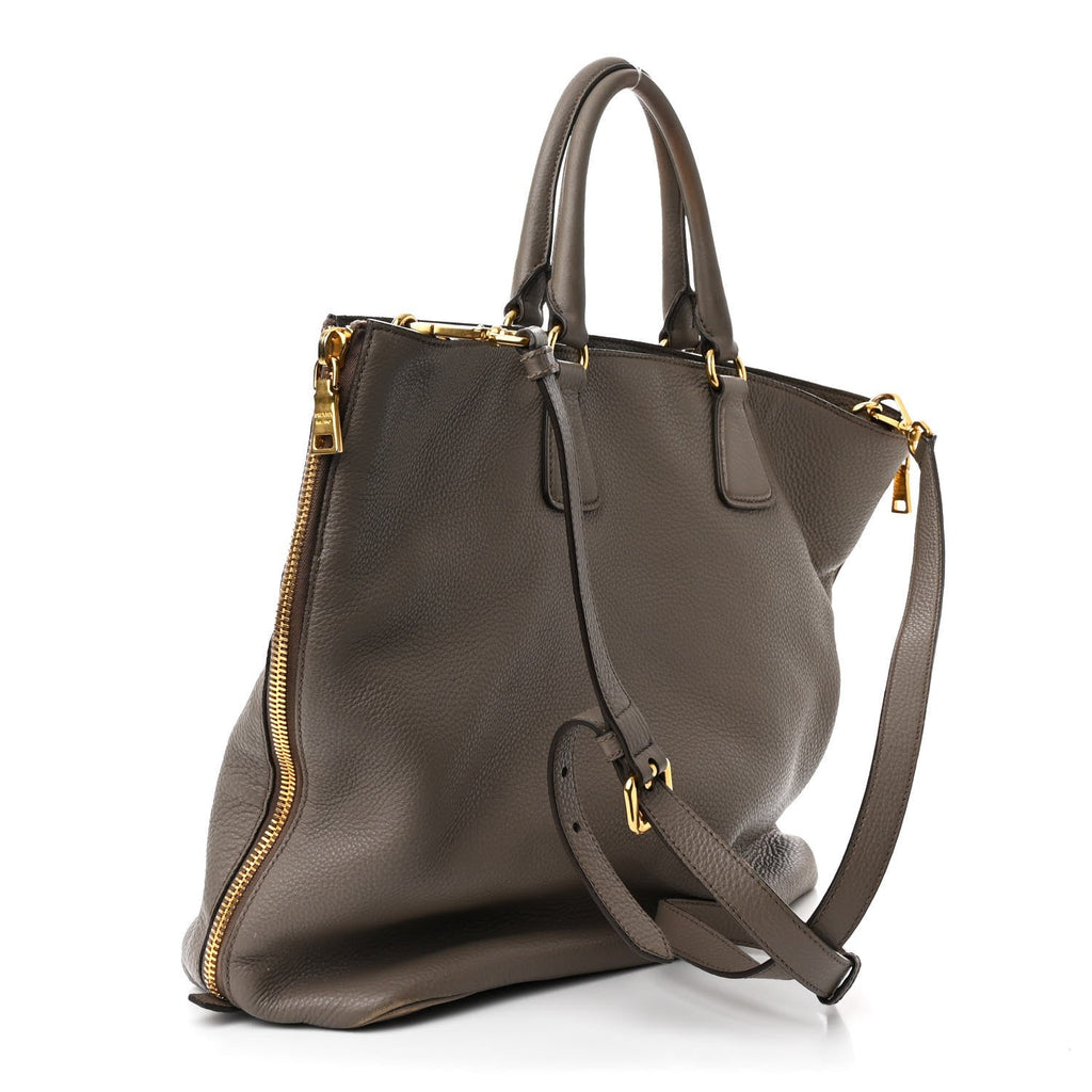 Vitello Daino Side Zip Tote Argilla