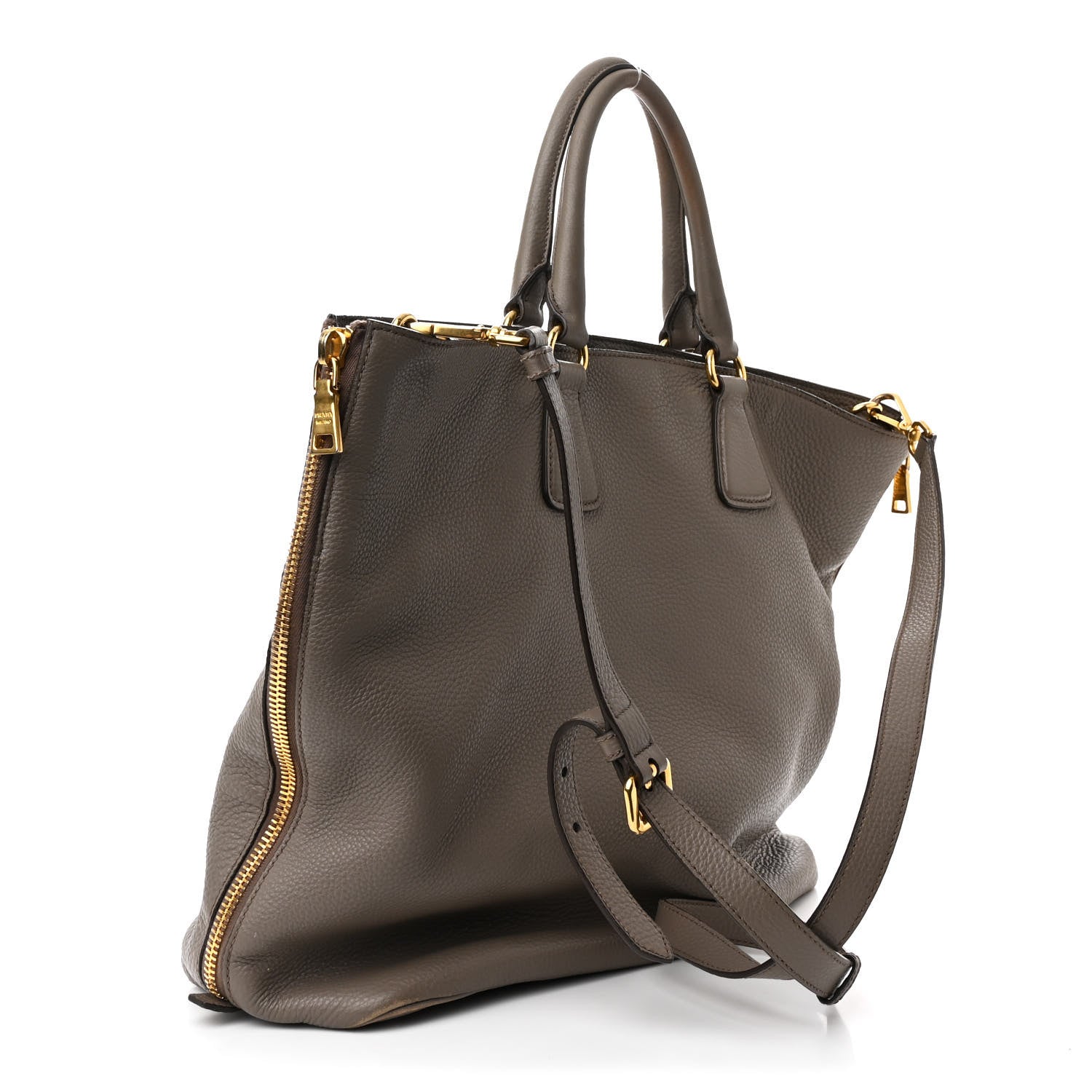 Vitello Daino Side Zip Tote Argilla