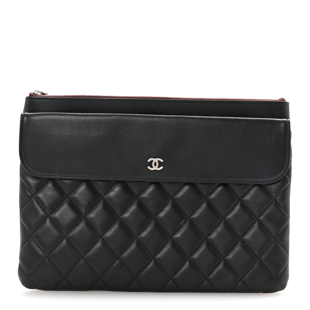 Lambskin Quilted Medium Flap Cosmetic Case Black