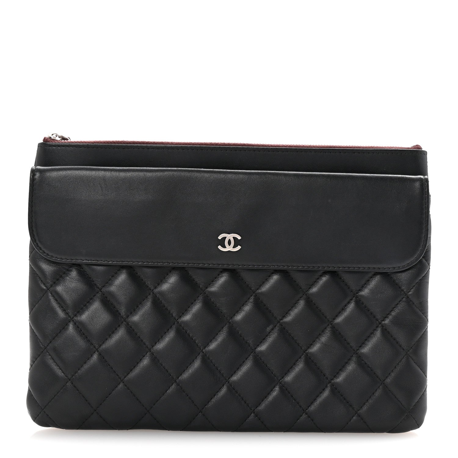 Lambskin Quilted Medium Flap Cosmetic Case Black