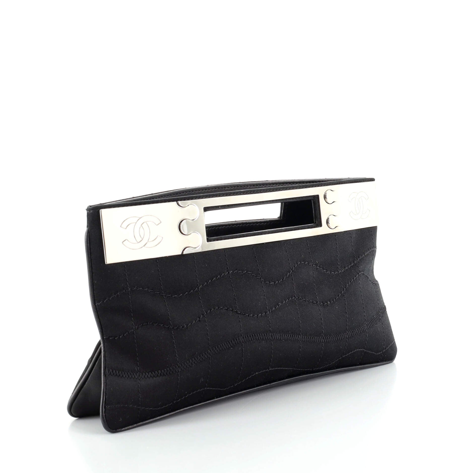 Vintage CC Cut Out Handle Clutch Stitched Satin
