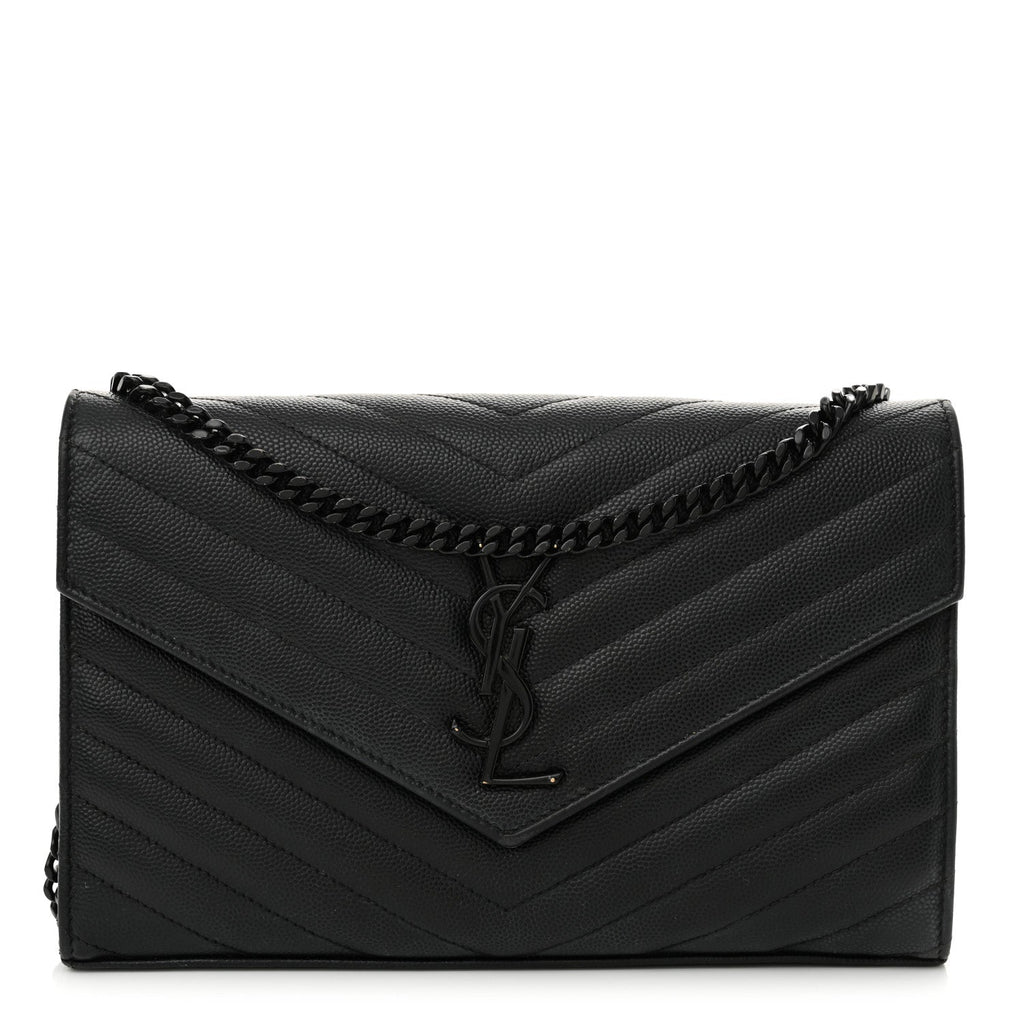 Grain De Poudre Matelasse Chevron Monogram Monochrome Chain Wallet Black
