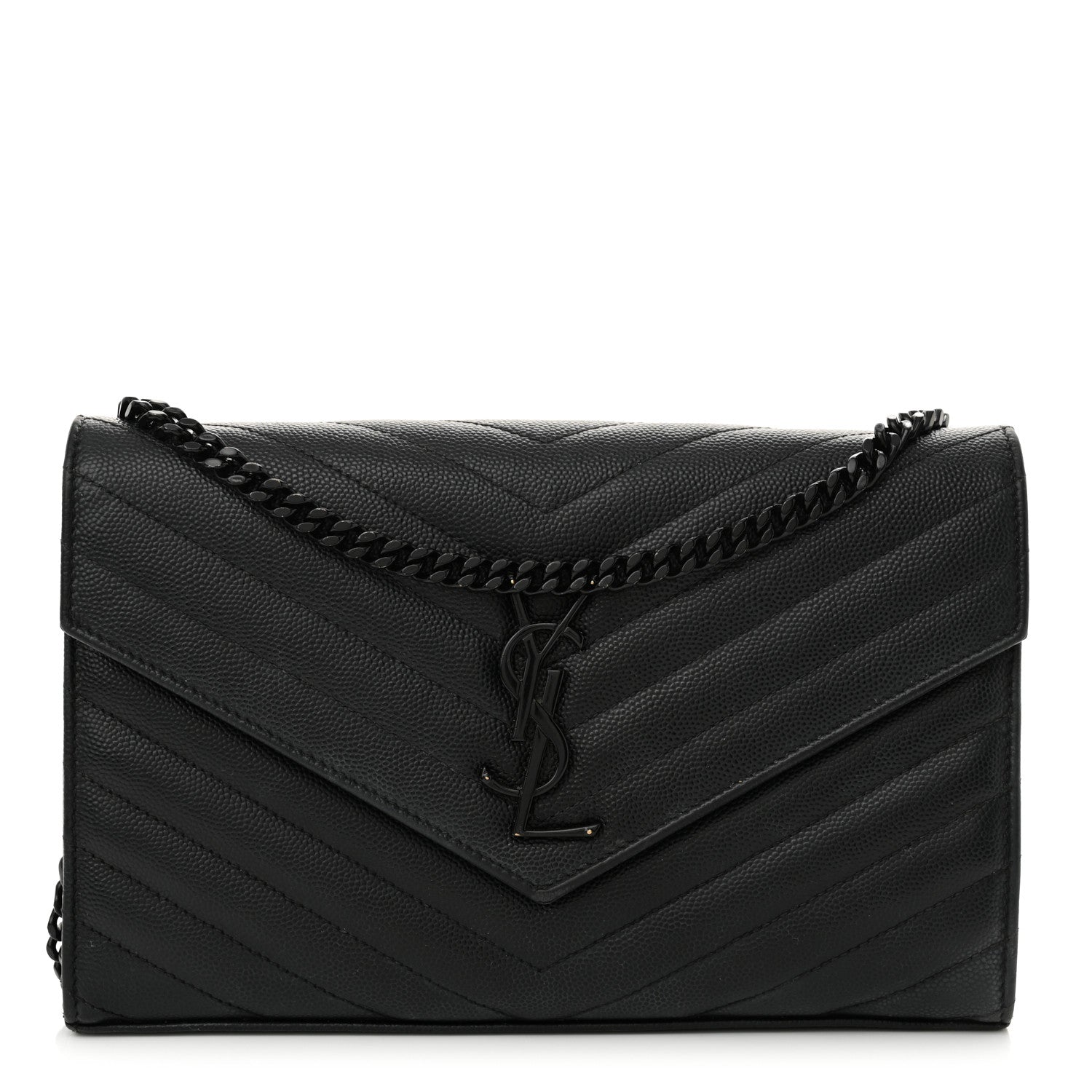 Grain De Poudre Matelasse Chevron Monogram Monochrome Chain Wallet Black