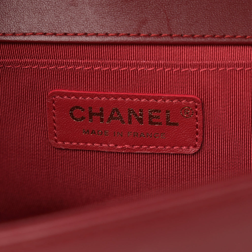 Lambskin Quilted Medium Boy Flap Dark Red