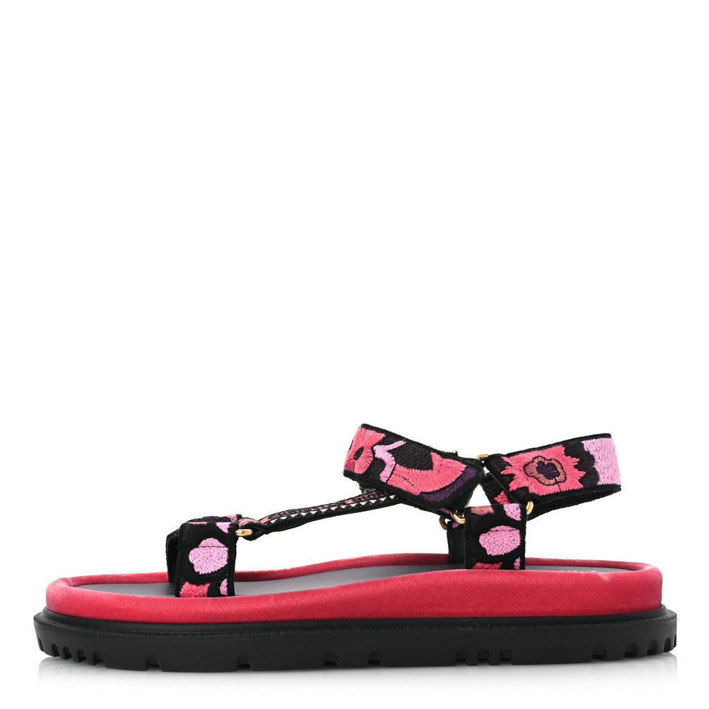 Canvas Embroidered Velvet Jardin Indien 10mm D-Wave Sandals 39 Pink Multicolor