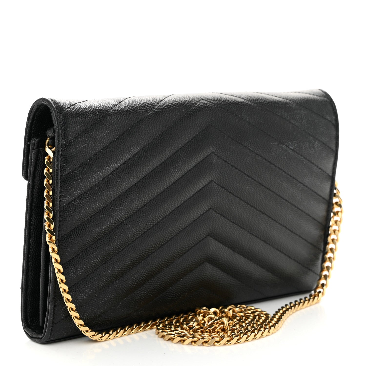 Grain De Poudre Matelasse Chevron Monogram Chain Wallet Black