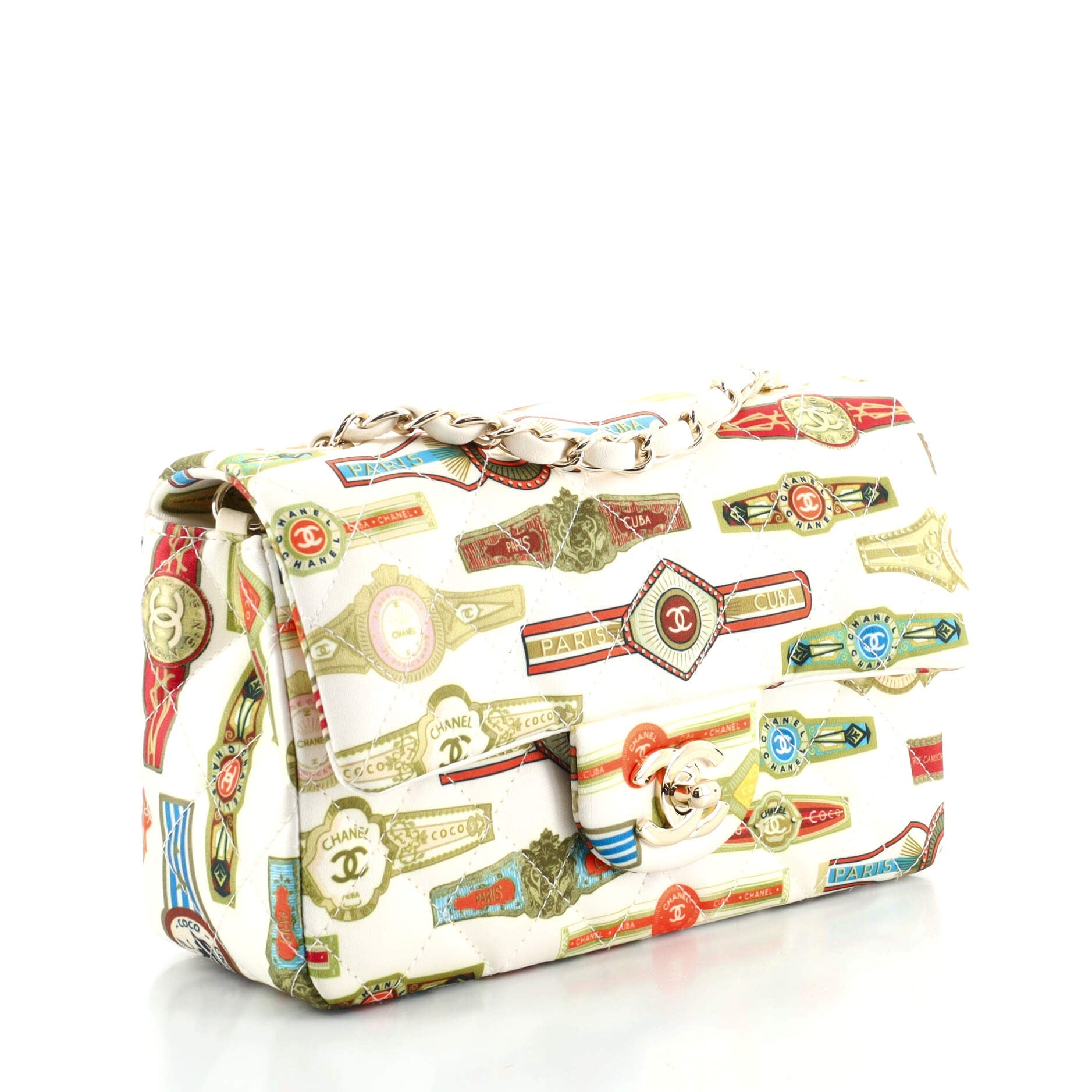 Cuba Classic Single Flap Bag Quilted Printed Satin Mini