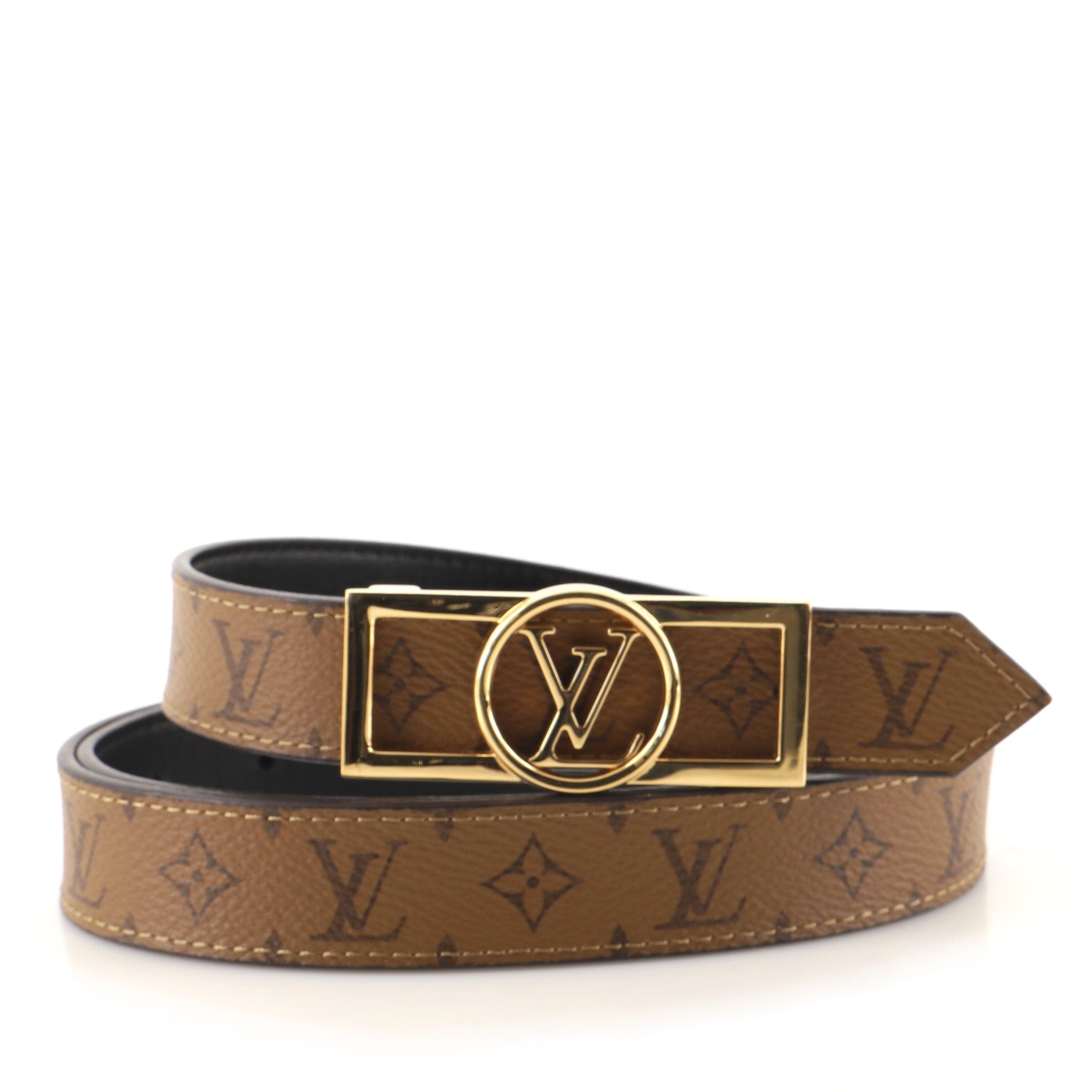 Dauphine Reversible Belt Reverse Monogram Canvas and Leather Thin 90