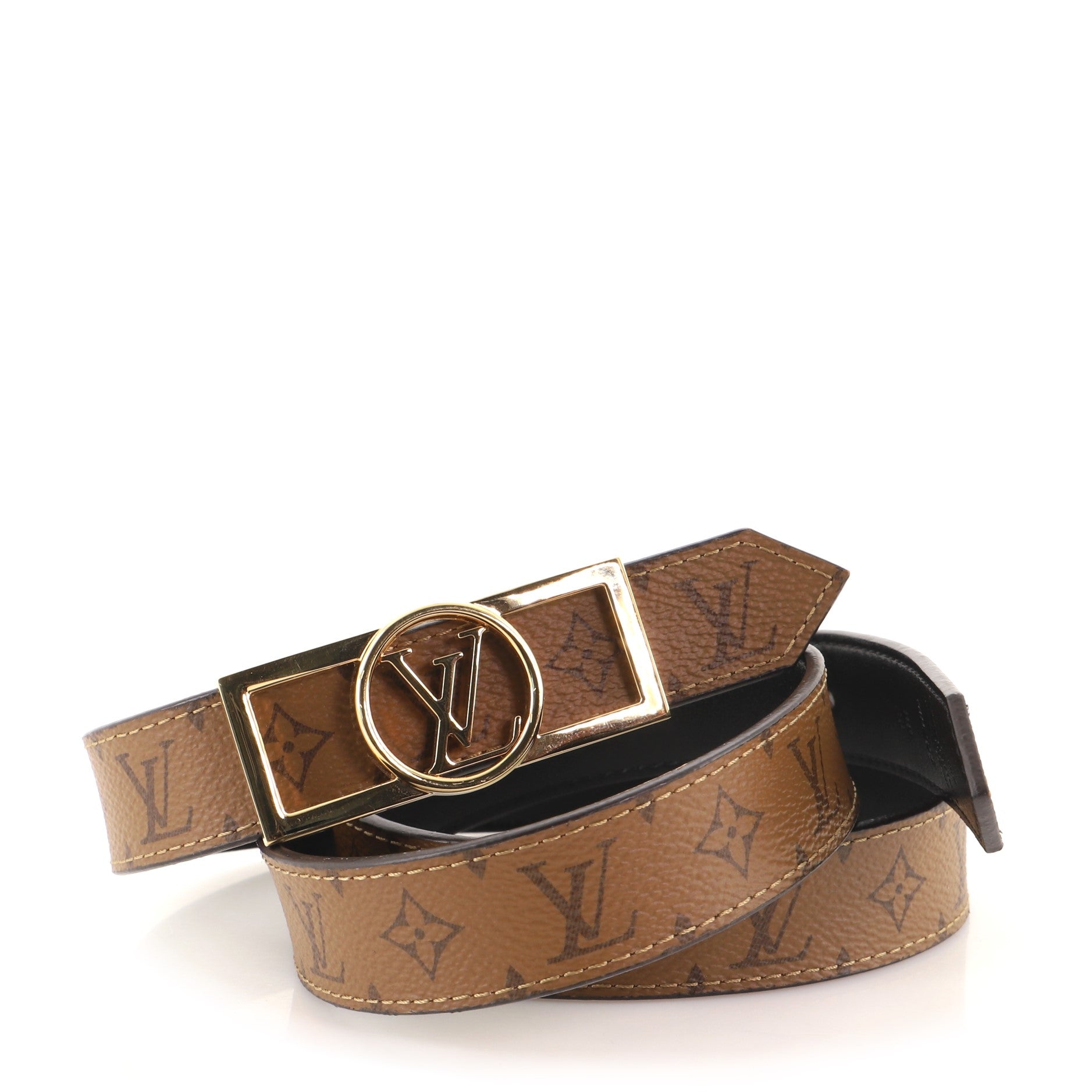 Dauphine Reversible Belt Reverse Monogram Canvas and Leather Thin 90