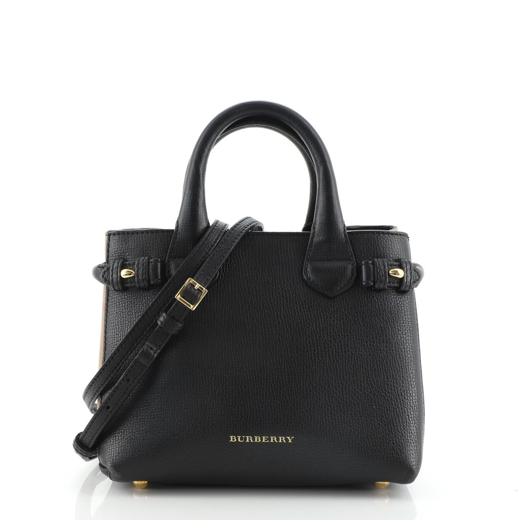 Banner Tote Leather and House Check Canvas Mini