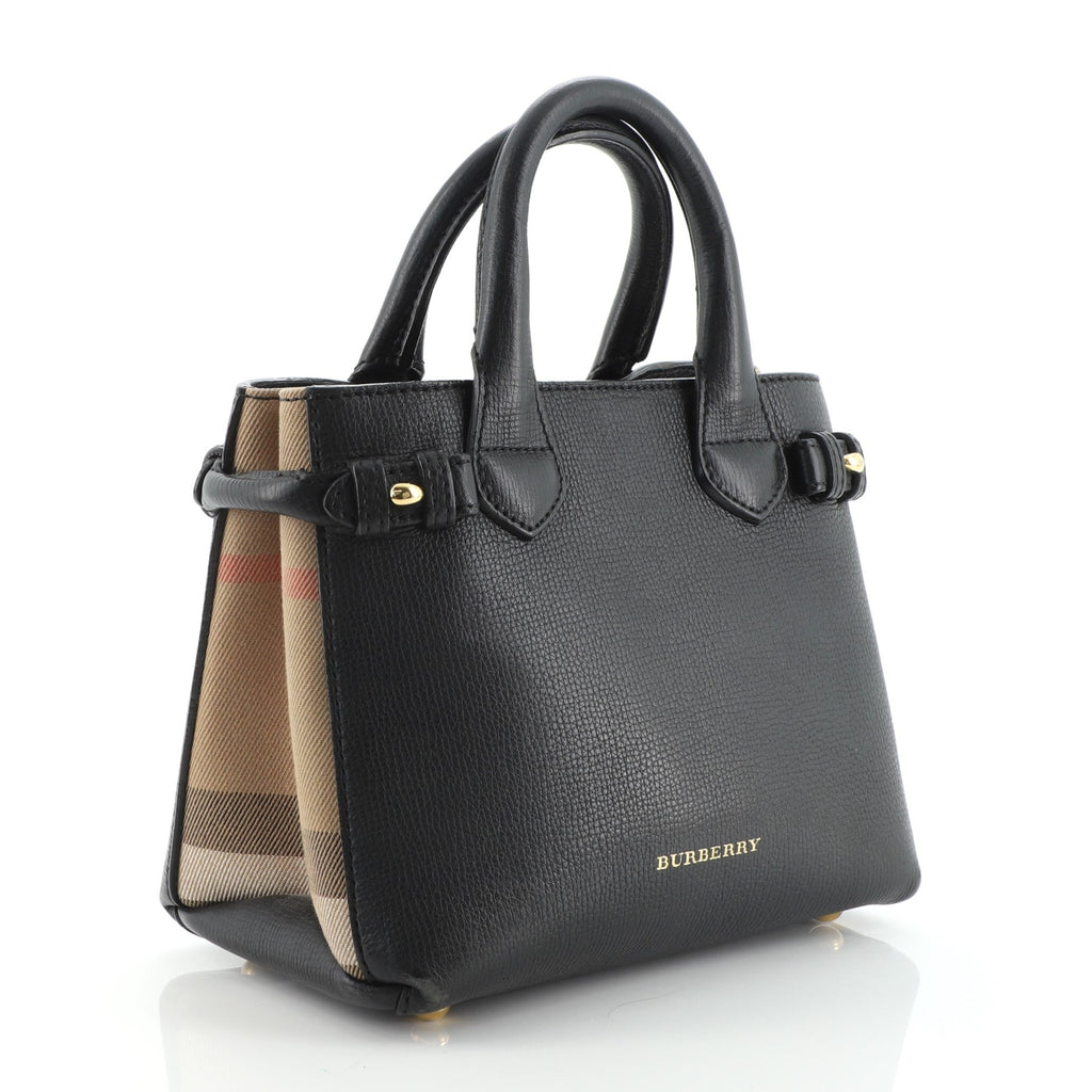 Banner Tote Leather and House Check Canvas Mini