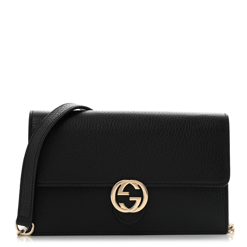 Dollar Calfskin Interlocking G Chain Wallet Black