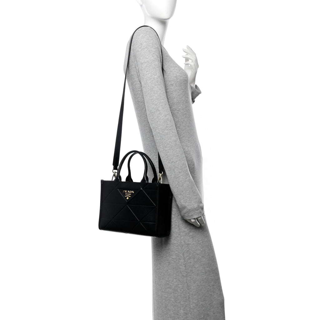 Soft Calfskin Triangolo Symbole Embossed Mini Tote Black