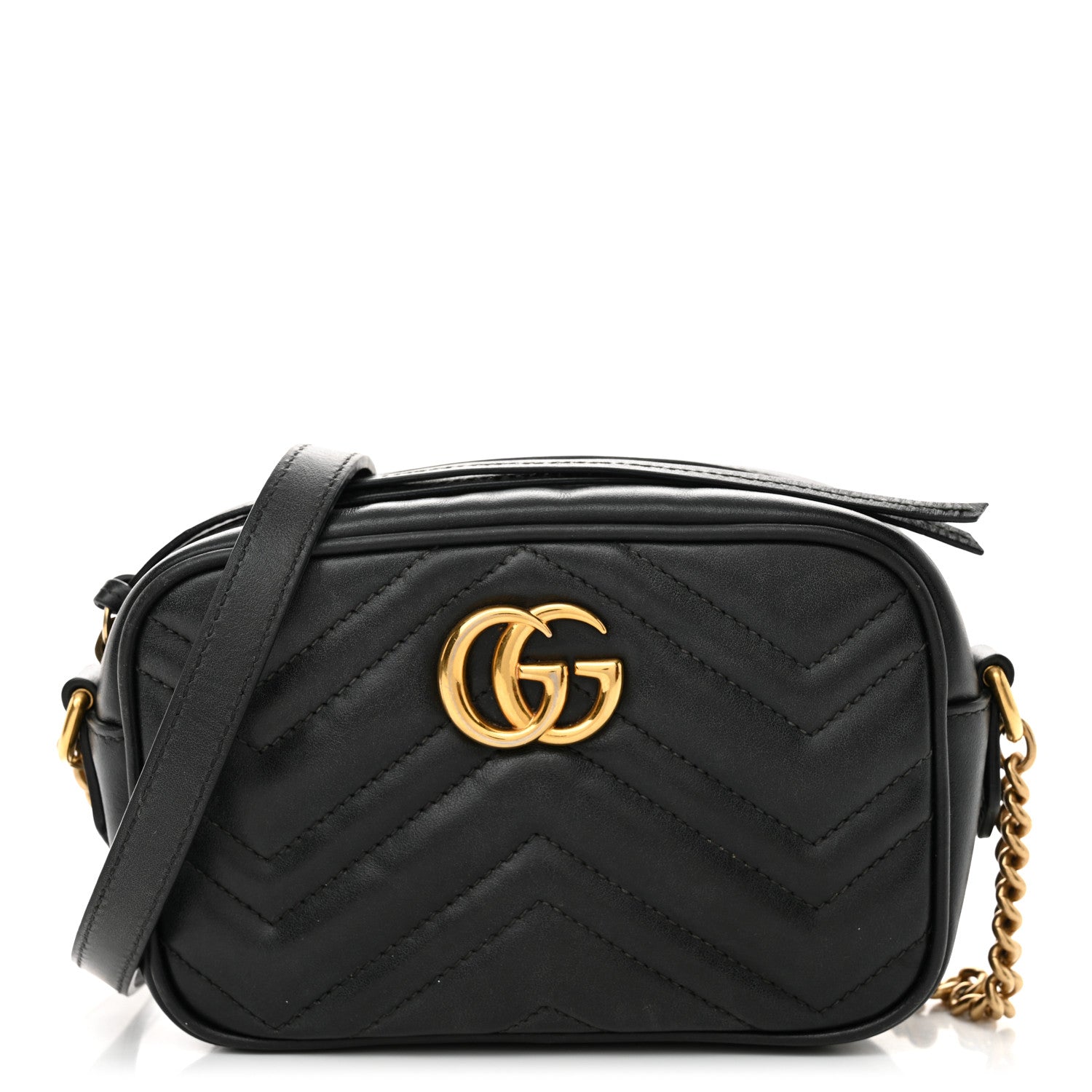 Calfskin Matelasse Mini GG Marmont Chain Shoulder Bag Black