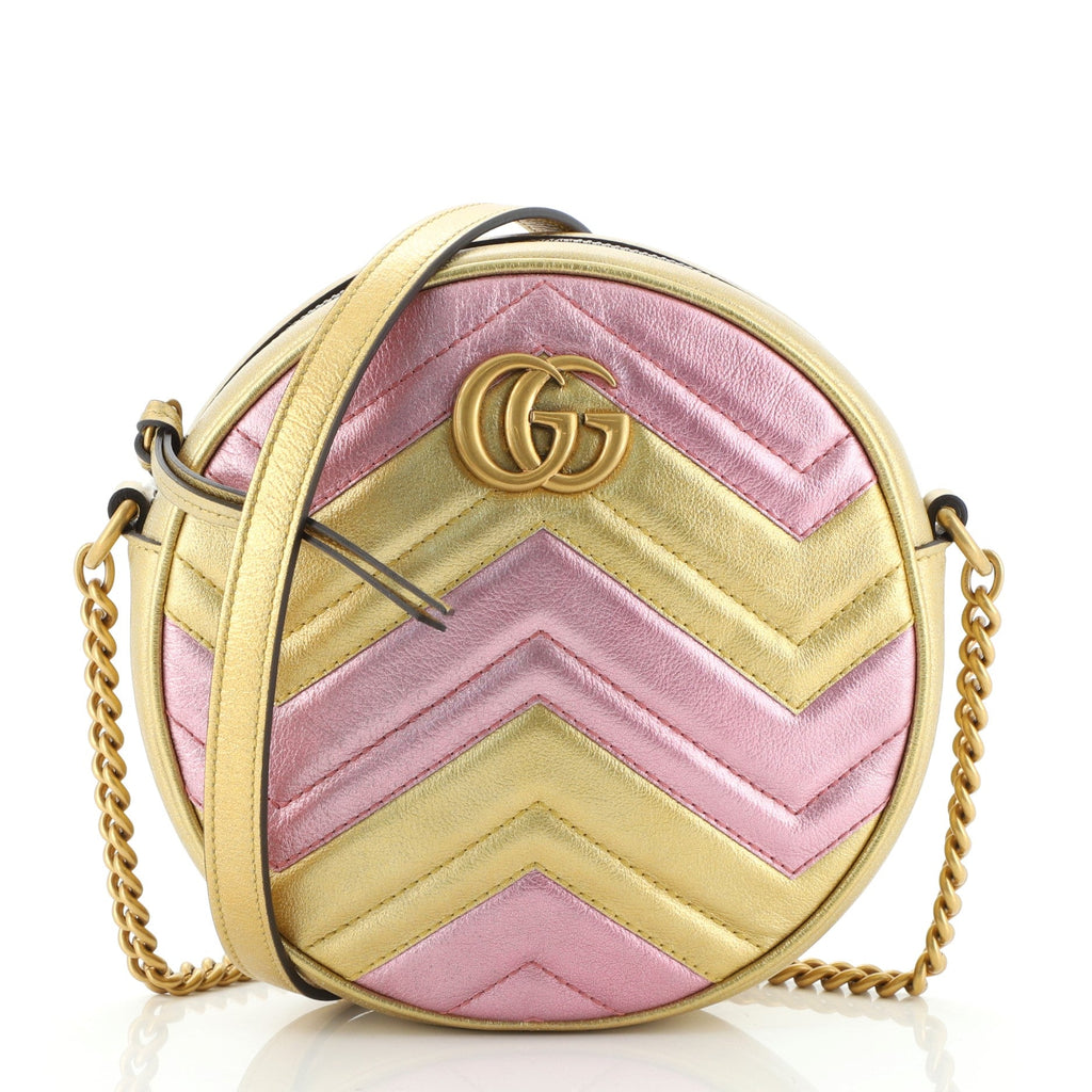 GG Marmont Round Shoulder Bag Matelasse Leather Mini