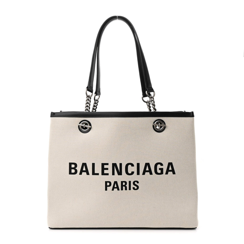 Canvas Calfskin Duty Free Tote Bag Natural Black