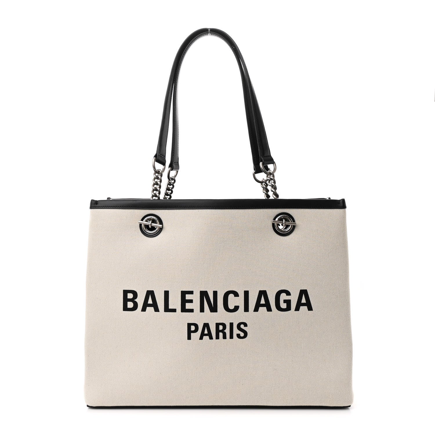Canvas Calfskin Duty Free Tote Bag Natural Black
