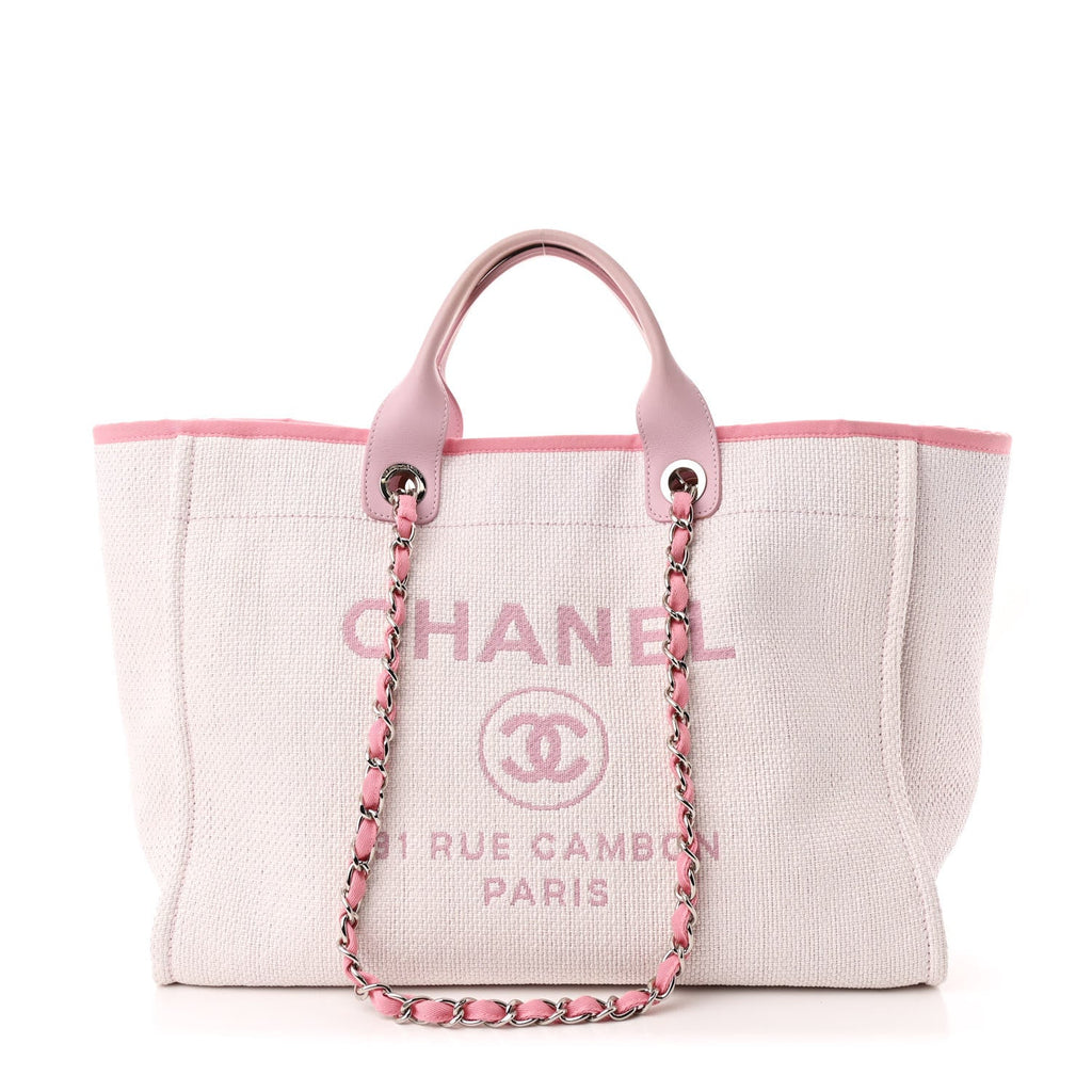 Woven Straw Raffia Medium Deauville Tote Pink