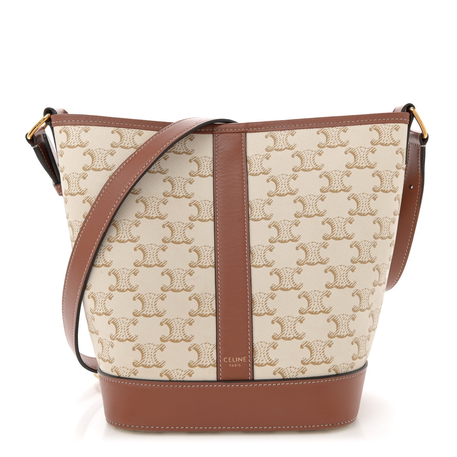 Triomphe Canvas Calfskin Small Bucket Bag White