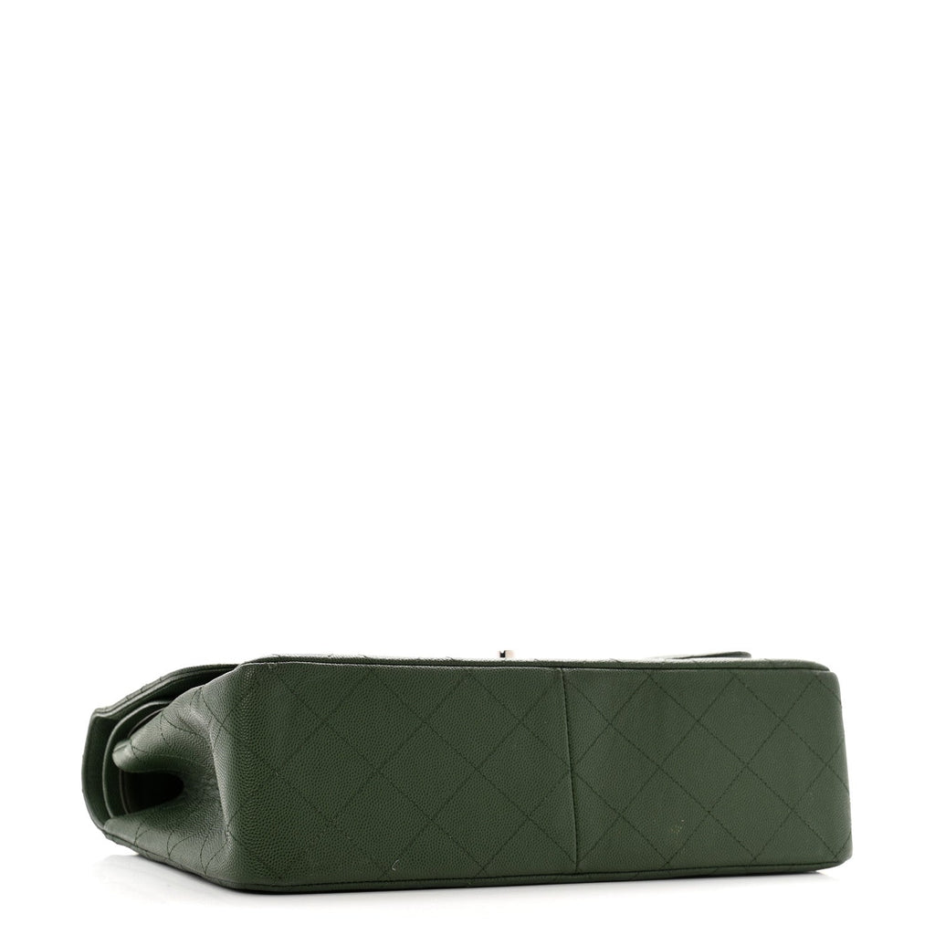 Caviar Quilted Jumbo Double Flap Green