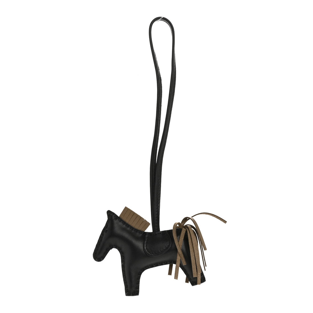 Milo Lambskin Grigri Rodeo Horse Bag Charm PM Black Etoupe