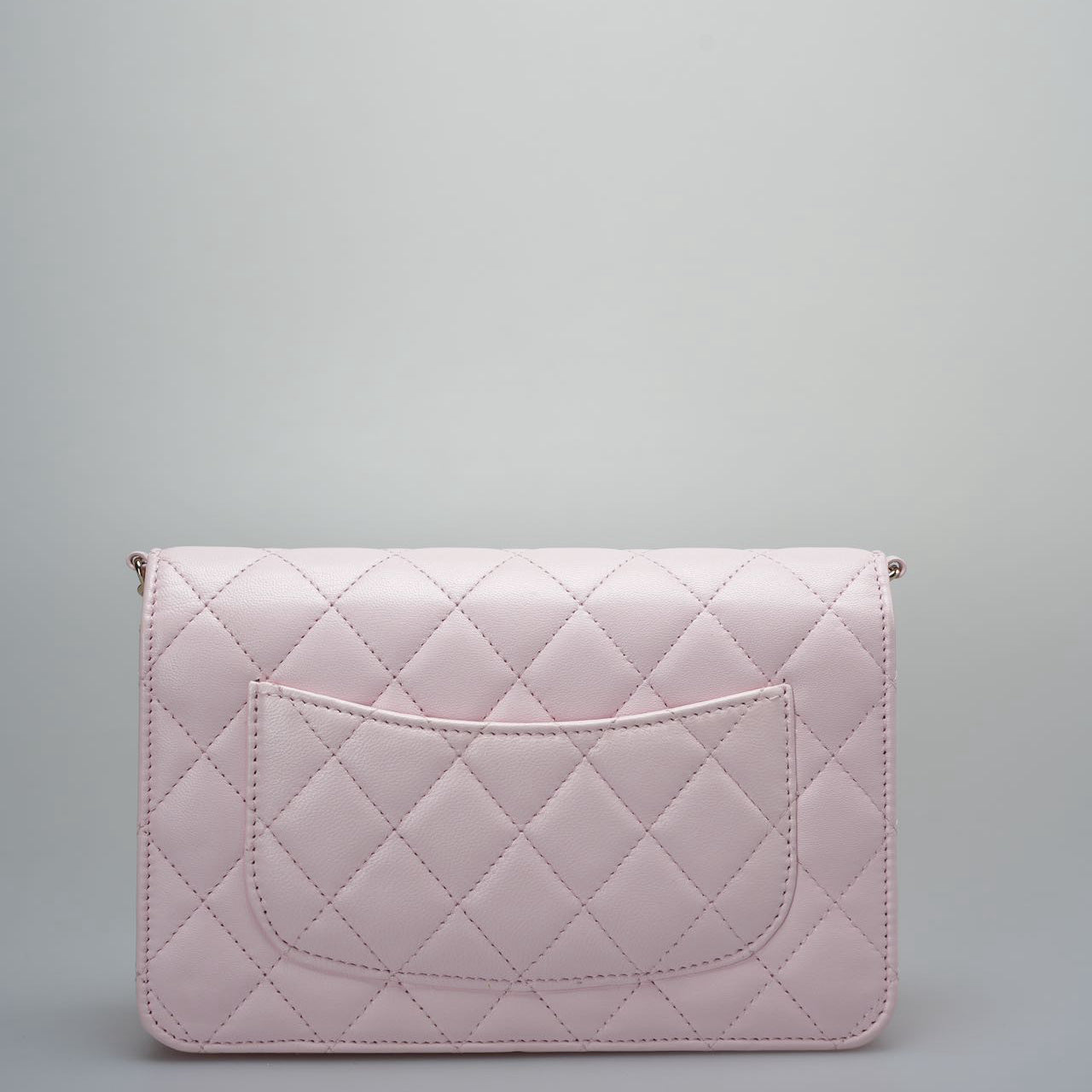 Chanel Baby Pink Wallet on Chain (WOC) in Quilted Lambskin with Pearl Chain – Gold Hardware