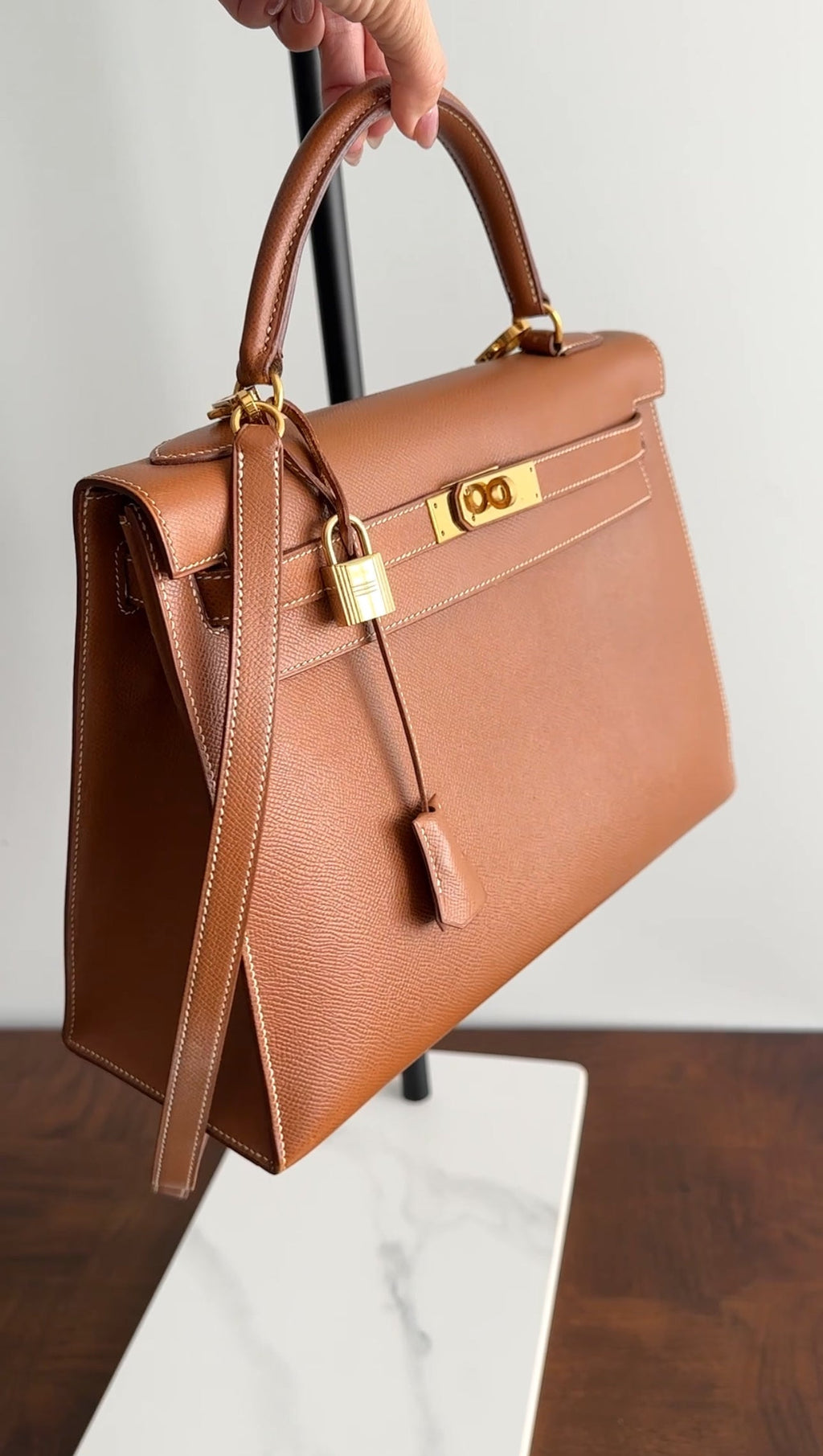 Hermes Vintage 1995 Gold Epsom Leather Kelly Sellier 32 Bag GHW