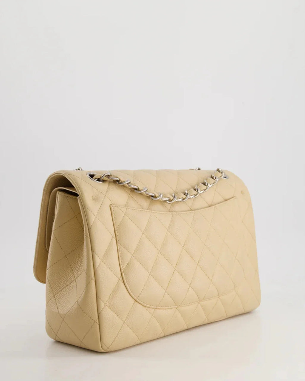 Chanel timeless Flap Bag Beige Jumbo Size Caviar Leather with Silver Hardware