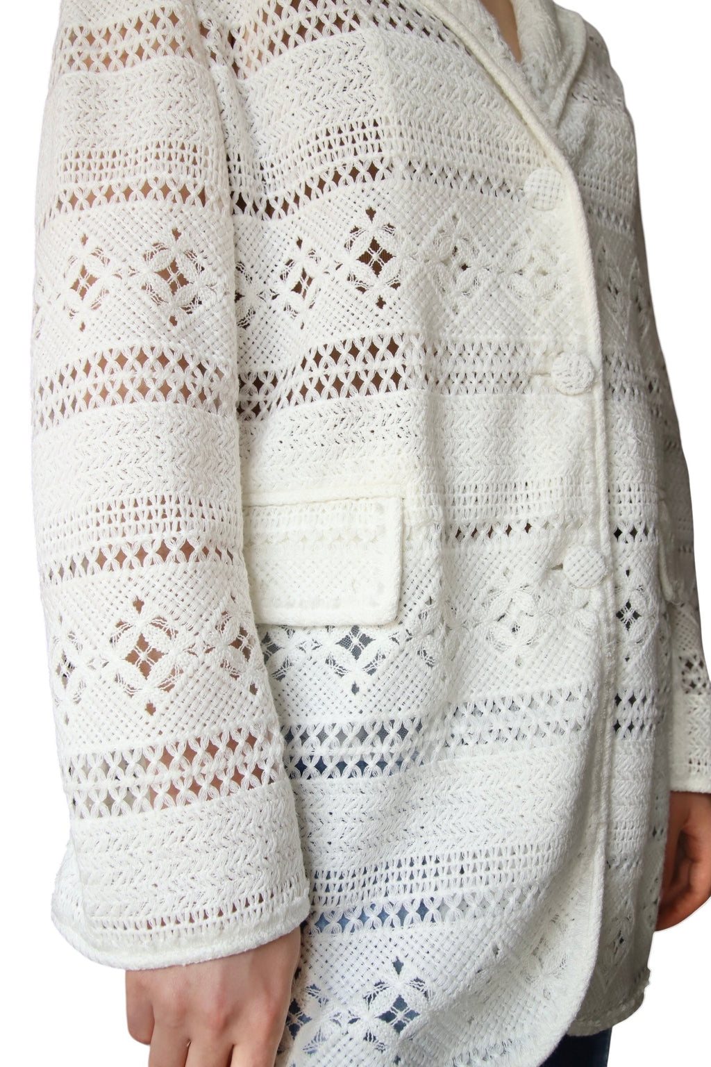 Ermano Scervino White Crochet Blazer - 42 / US 6