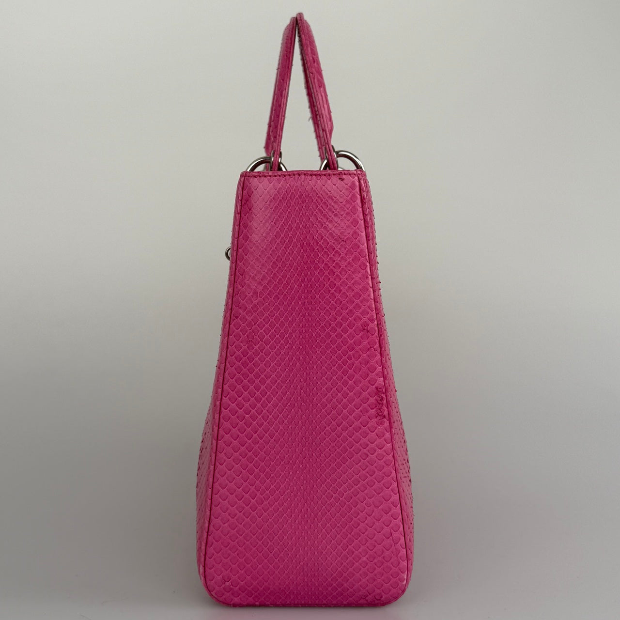 Christian Dior Large Lady Dior Bag with Pink Python Leather and Silver Hardware