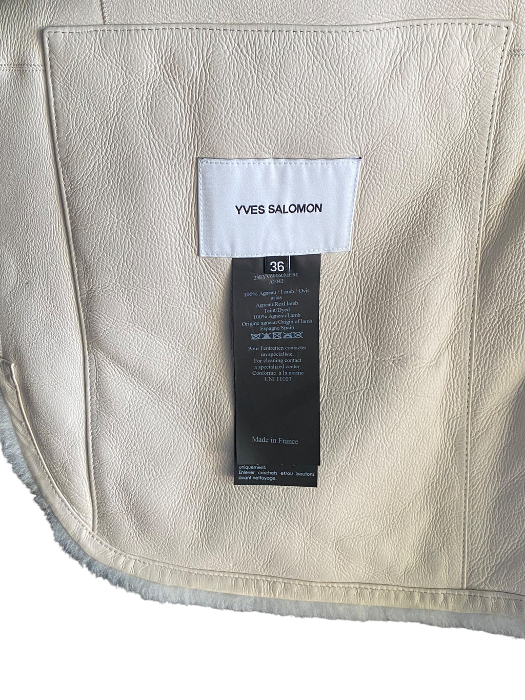 Yves Salomon Ivory Shearling Jacket - 36 / S / US 4
