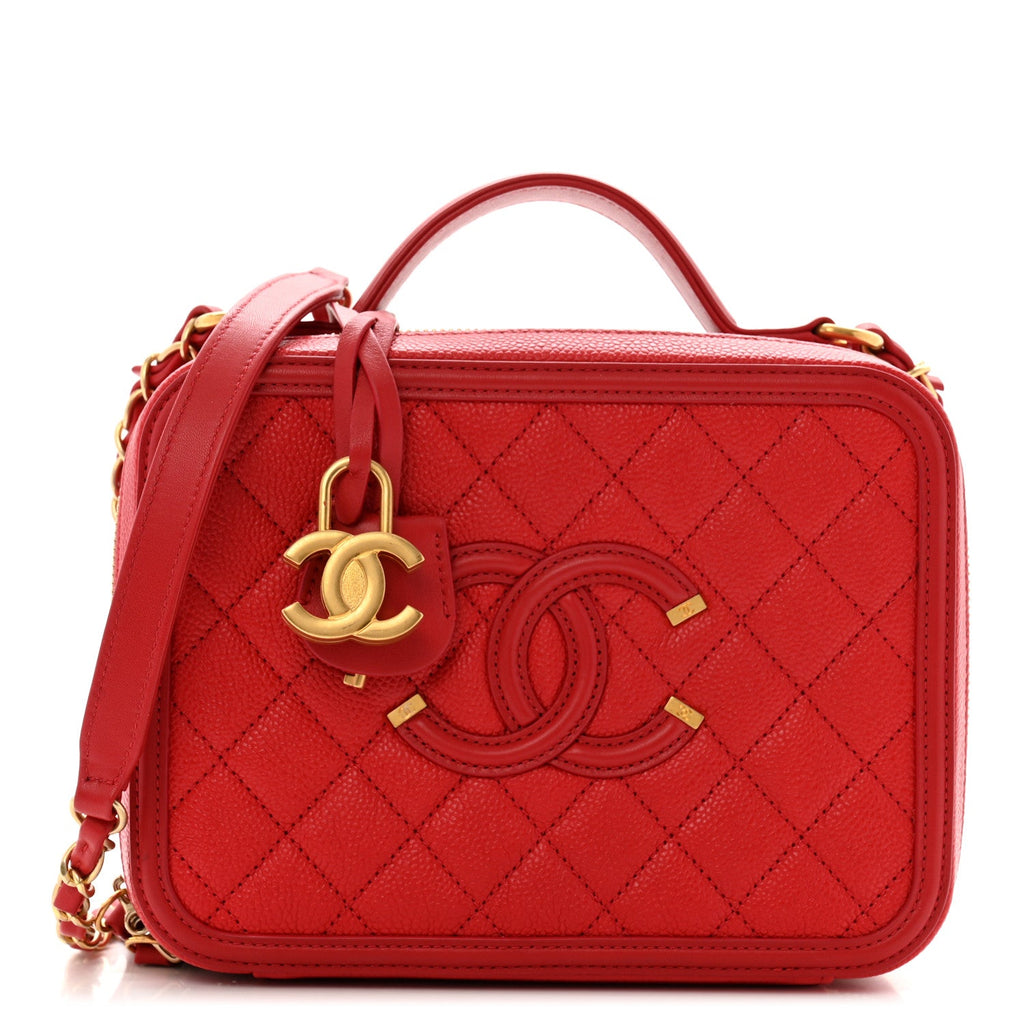 Caviar Quilted Medium CC Filigree Vanity Case Red