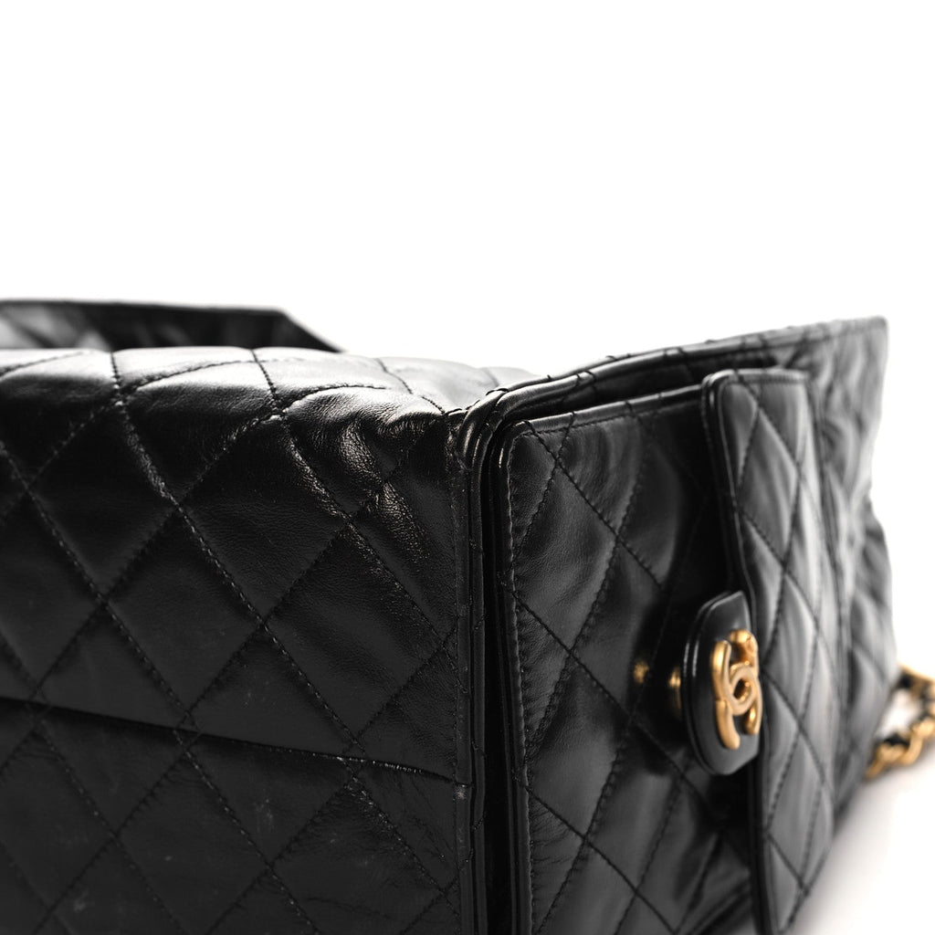 Shiny Crumpled Calfskin Quilted Medium Chanel 25 Handbag Black