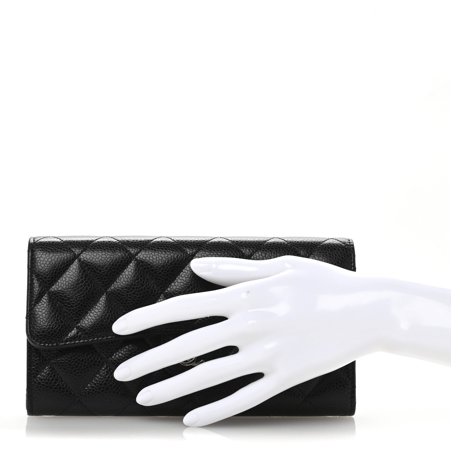 Caviar Quilted Large Gusset Flap Wallet Black