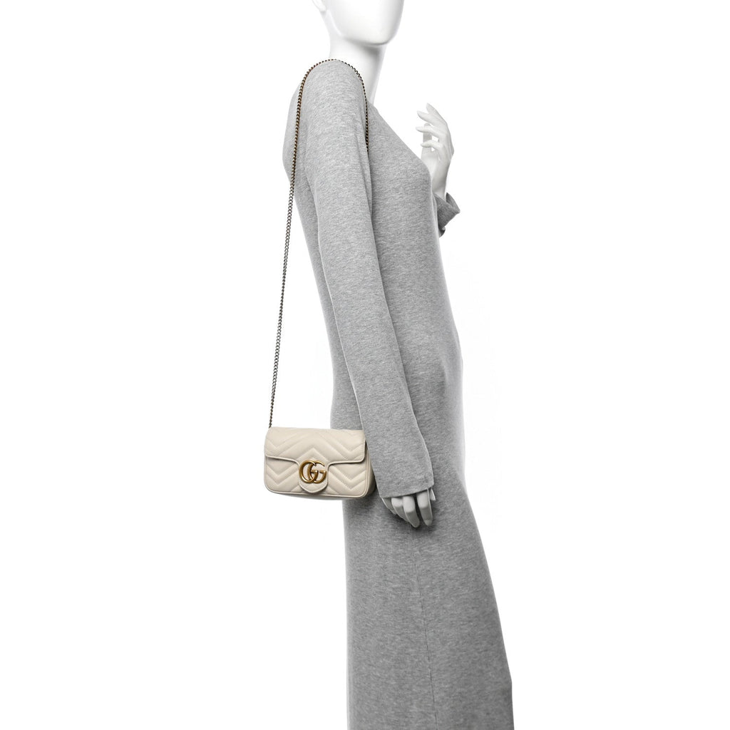 Calfskin Matelasse Super Mini GG Marmont Shoulder Bag White