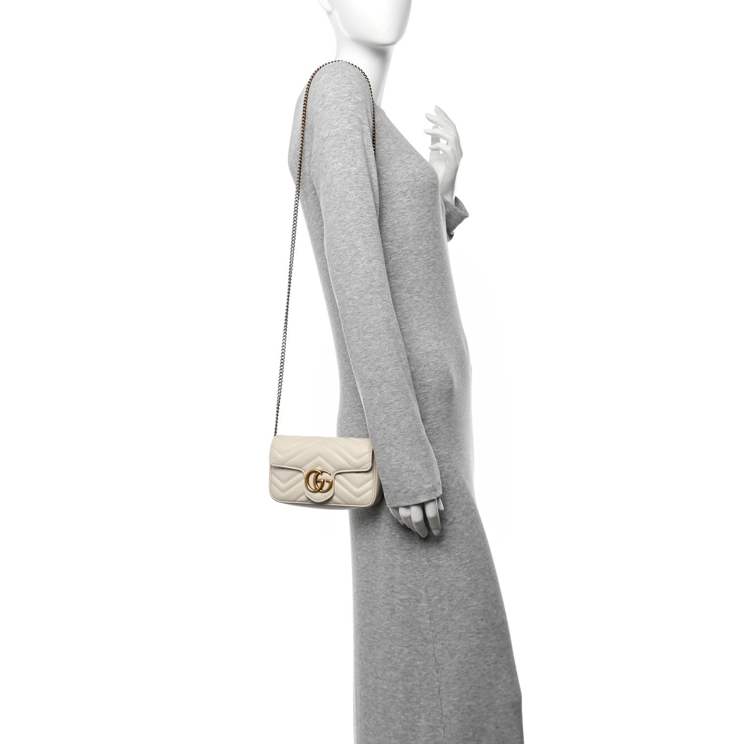 Calfskin Matelasse Super Mini GG Marmont Shoulder Bag White