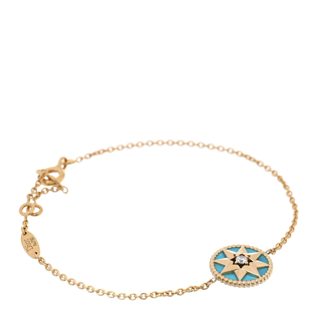 18K Yellow Gold Diamond Turquoise Rose des Vents Bracelet
