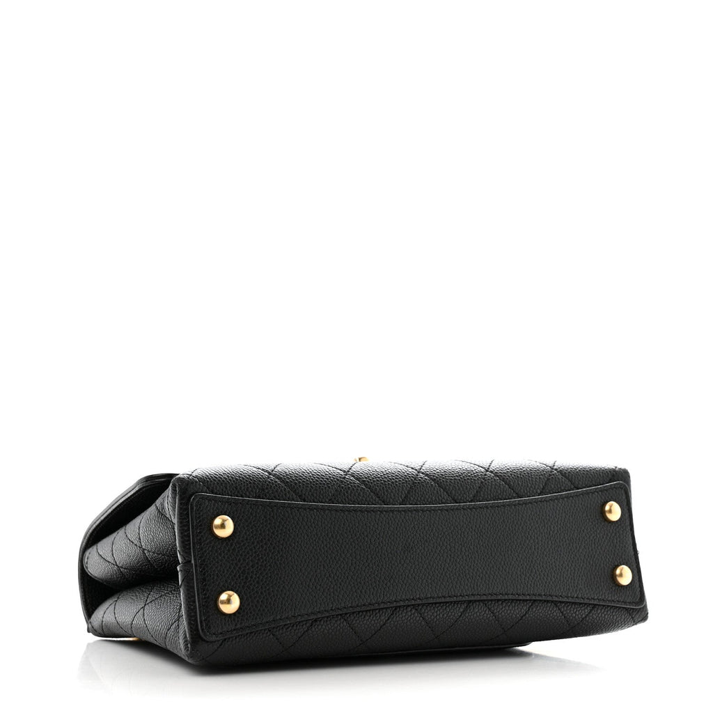 Caviar Diamond Stitched Small Top Handle Flap Black