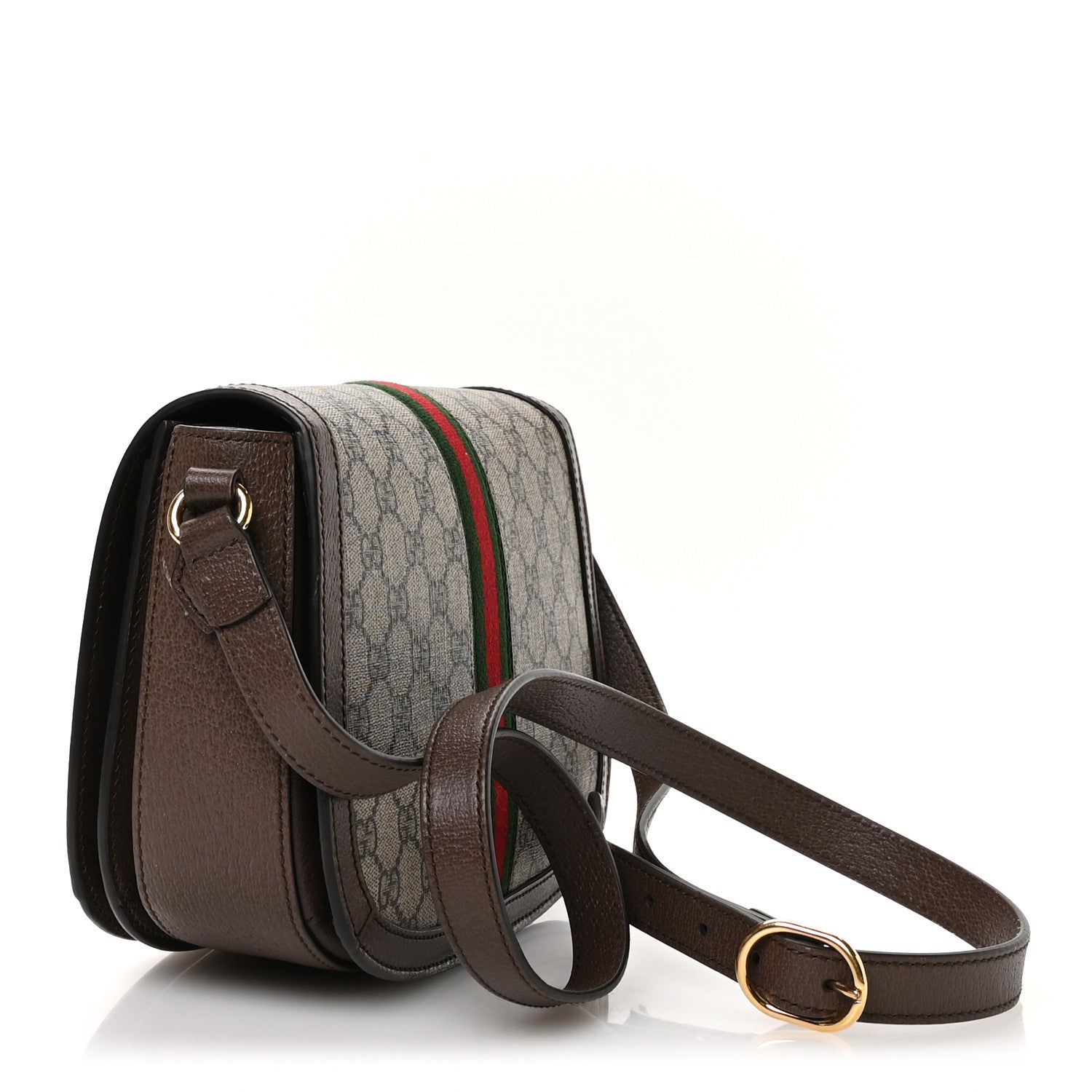 GG Supreme Monogram Web Small Ophidia Flap Messenger Bag Brown