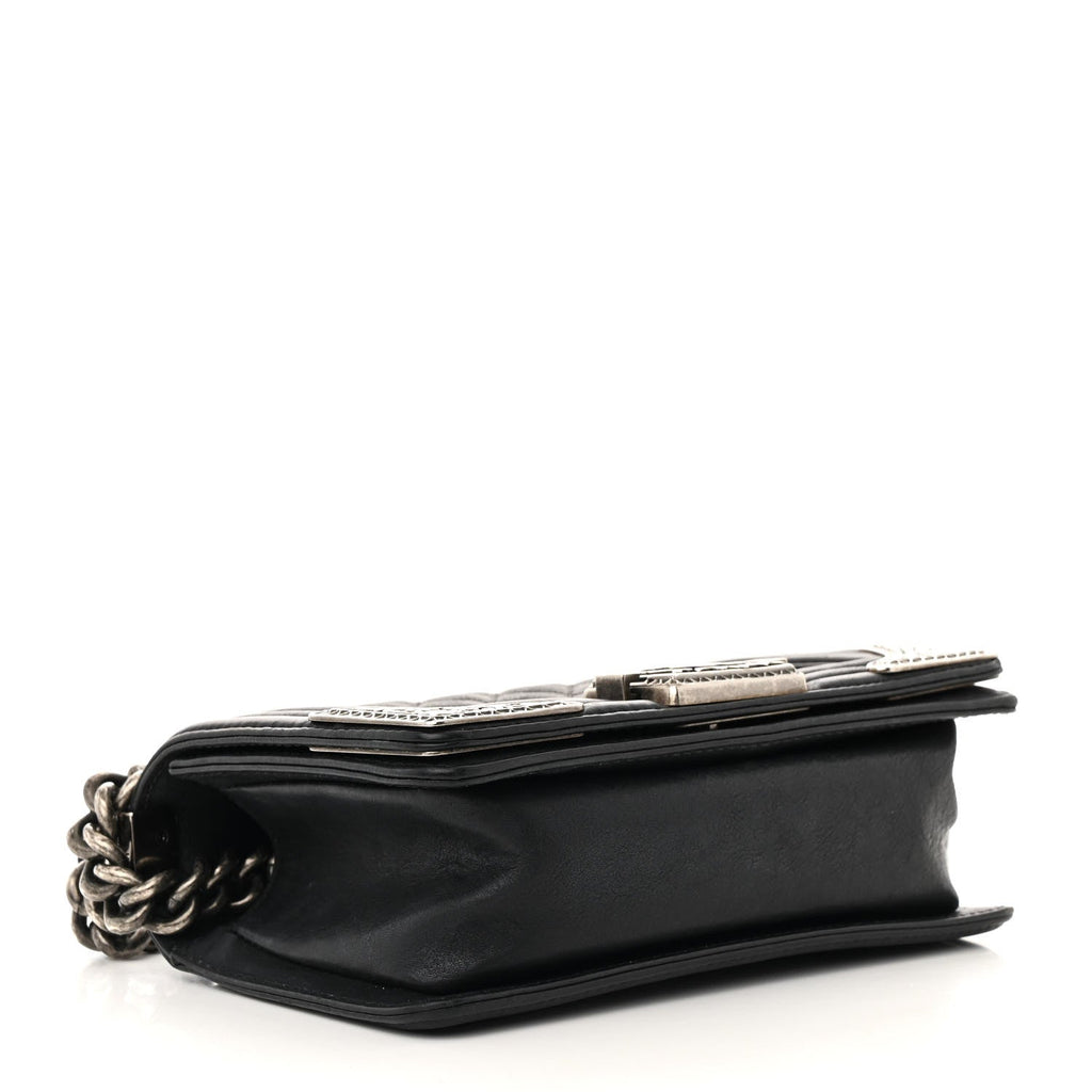 Calfskin Quilted Embellished Metal Small Boy Flap Black